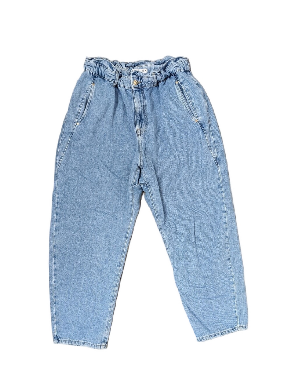 Zara Women's Elastic Waist Mom Jeans Light Wash size 10 Pleated - Picture 12 of 12